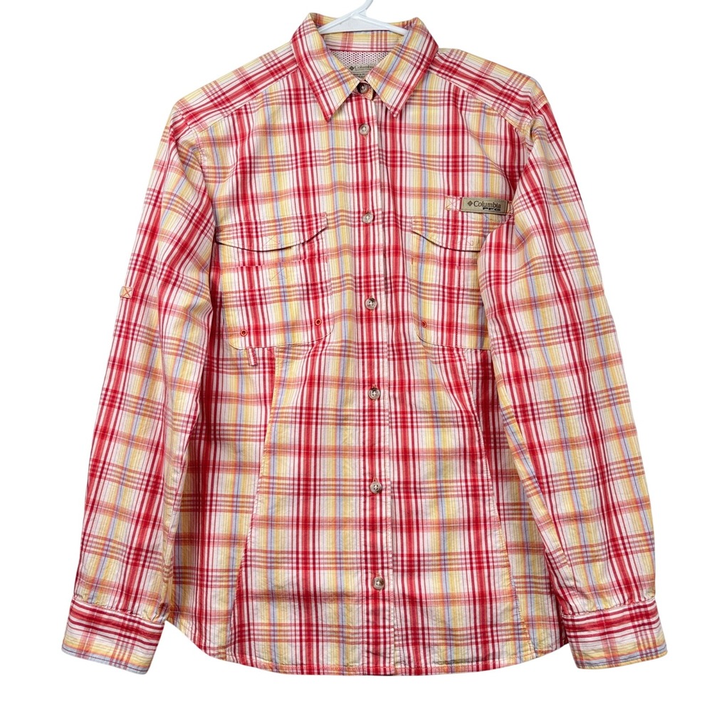 Columbia PFG Shirt Womens M Plaid Cotton Vented Roll Tab Fishing
